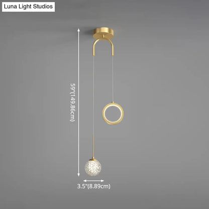 Minimalist Gold Starry LED Pendant Light for Bedroom with Glass Ball and Ring