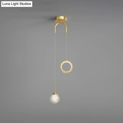 Minimalist Gold Starry LED Pendant Light for Bedroom with Glass Ball and Ring