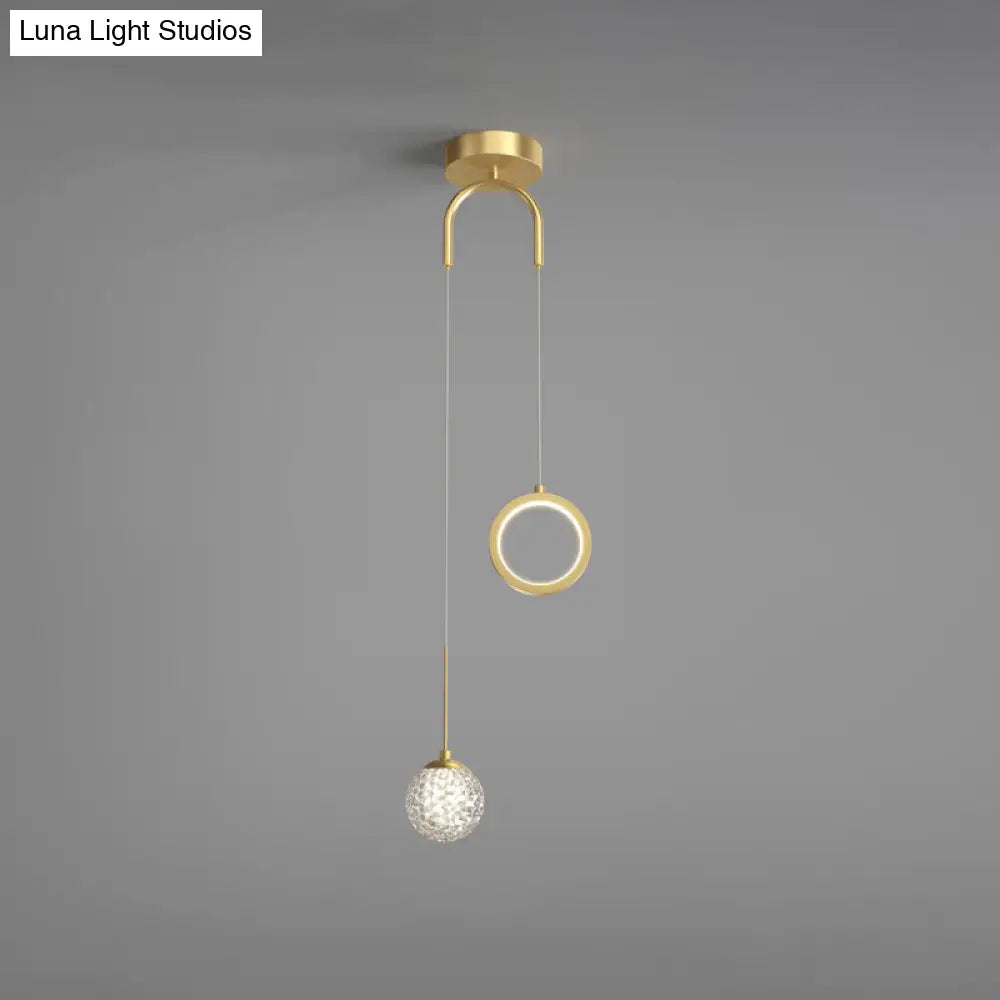 Minimalist Gold Starry LED Pendant Light for Bedroom with Glass Ball and Ring