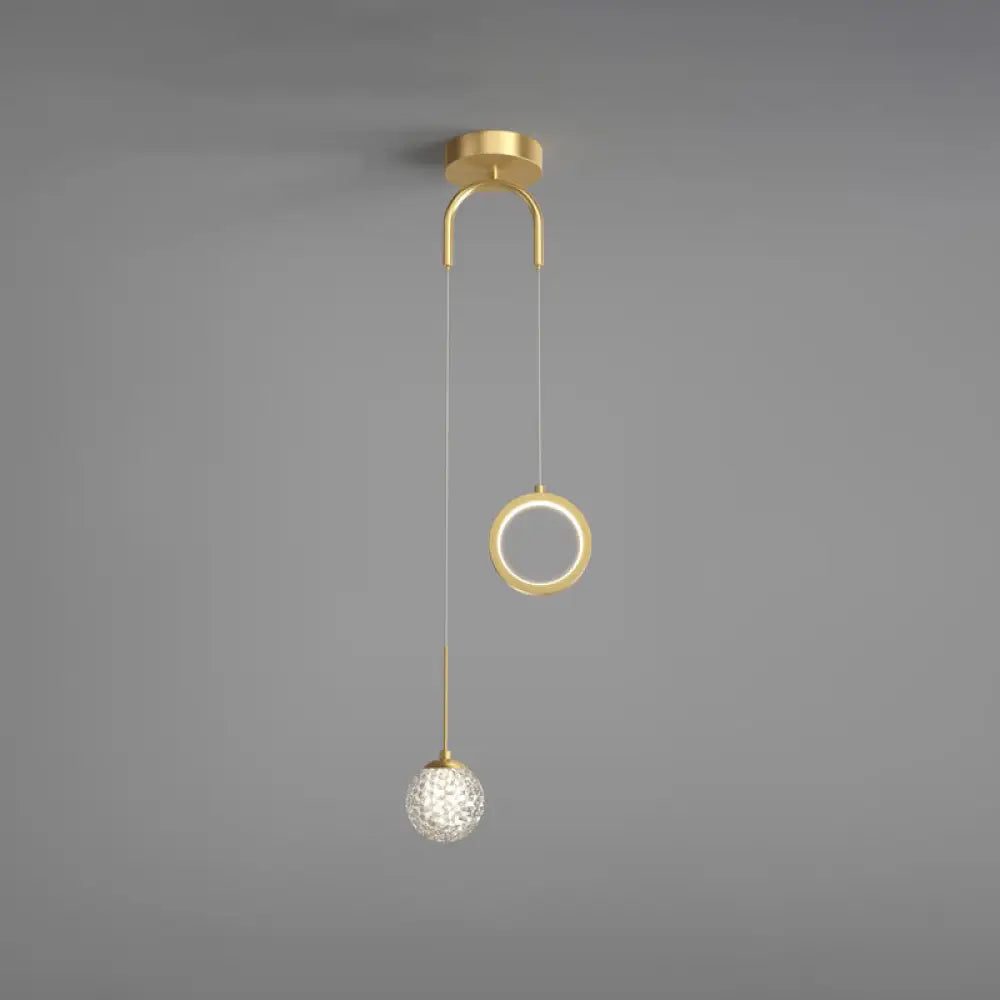 Minimalist Gold Starry LED Pendant Light for Bedroom with Glass Ball and Ring