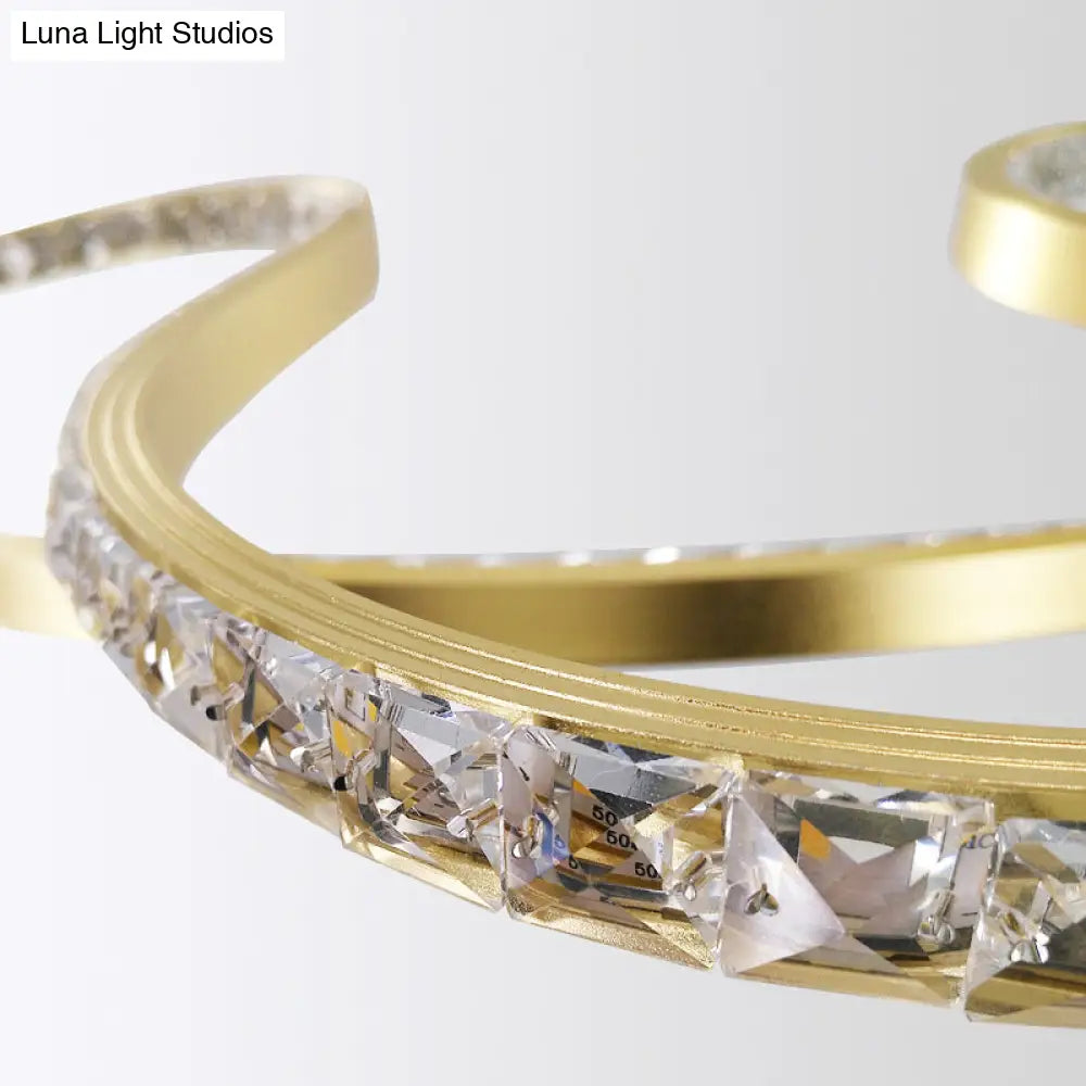 Lámpara colgante minimalista de cristal dorado con efecto espiral - Iluminación LED de techo para comedor en luz cálida/blanca