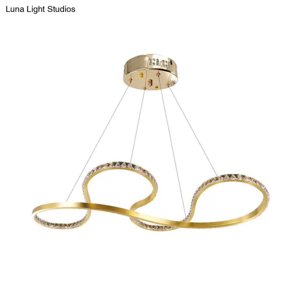 Lámpara colgante minimalista de cristal dorado con efecto espiral - Iluminación LED de techo para comedor en luz cálida/blanca