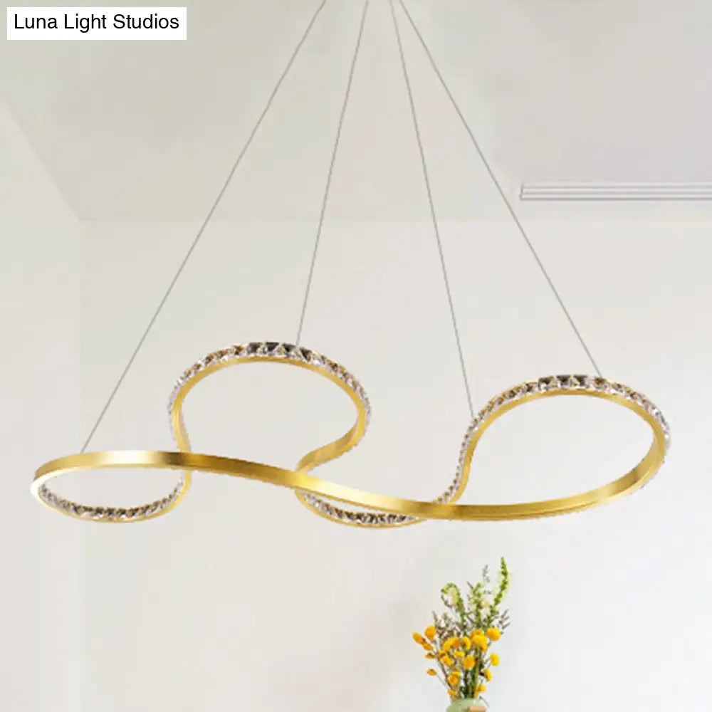 Lámpara colgante minimalista de cristal dorado con efecto espiral - Iluminación LED de techo para comedor en luz cálida/blanca