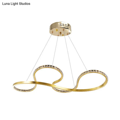 Lámpara colgante minimalista de cristal dorado con efecto espiral - Iluminación LED de techo para comedor en luz cálida/blanca