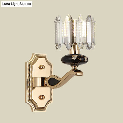 DecorBites™ DecorBites™ Minimalist Gold Wall Sconce Light - Faceted Glass, Cylindrical Design - Bedroom Wall Mount Lamp