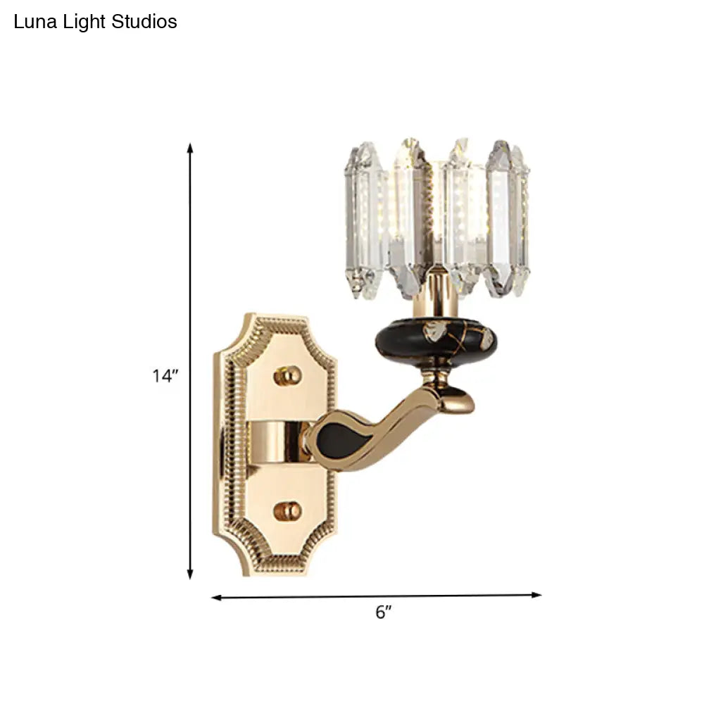 DecorBites™ DecorBites™ Minimalist Gold Wall Sconce Light - Faceted Glass, Cylindrical Design - Bedroom Wall Mount Lamp