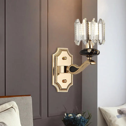 DecorBites™ DecorBites™ Minimalist Gold Wall Sconce Light - Faceted Glass, Cylindrical Design - Bedroom Wall Mount Lamp