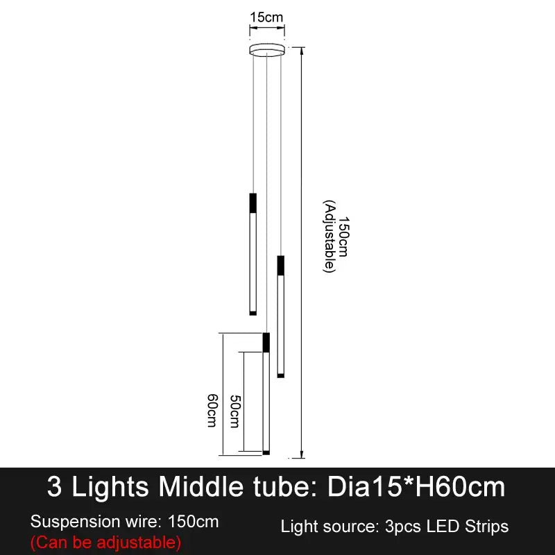 Minimalist gold and white elegant led chandelier with adjustable 150cm pendant and three led strips for living room