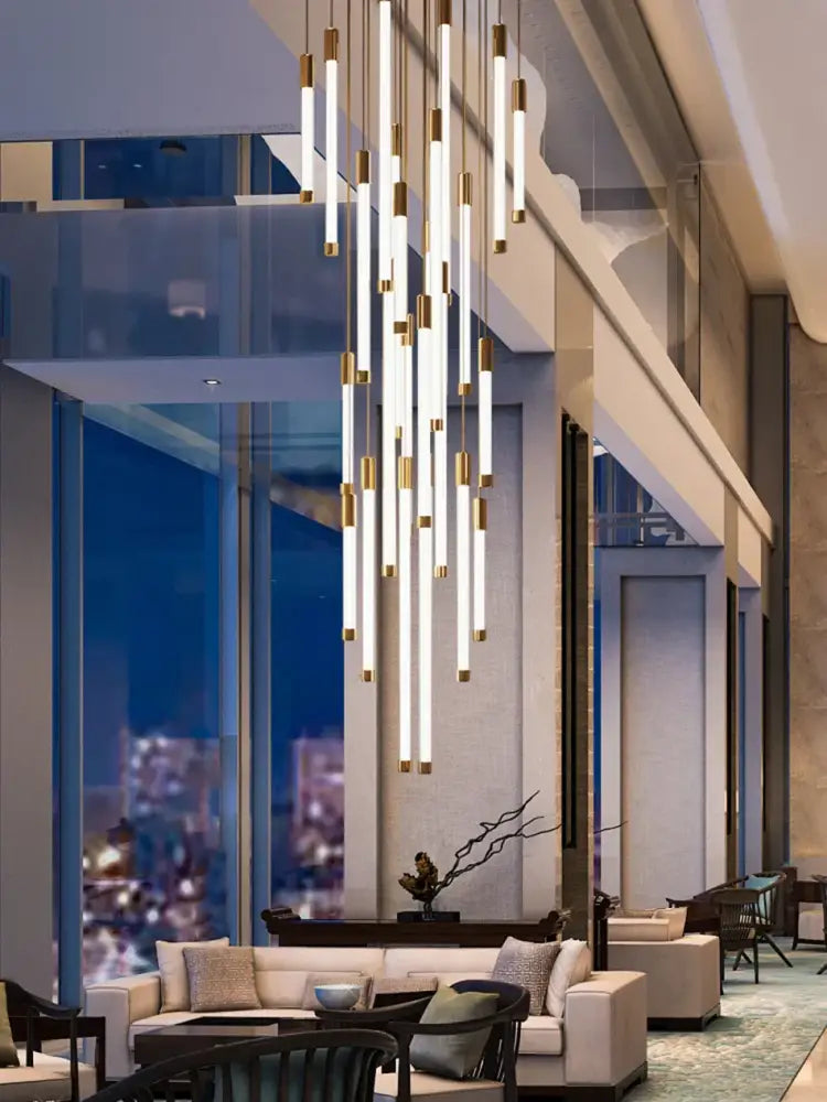 Minimalist gold and white elegant led chandelier with frosted glass tubes for living room modern lighting