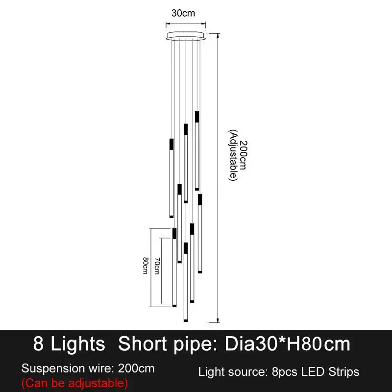 Minimalist gold and white elegant led chandelier with eight adjustable black and white strips for living room lighting