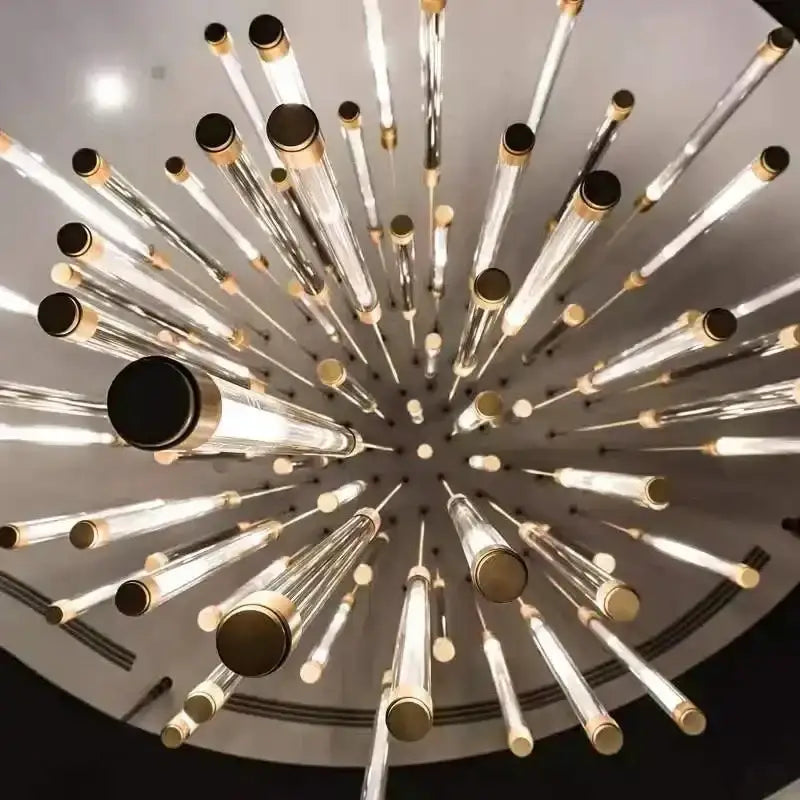 Minimalist gold and white elegant led chandelier with clear glass tubes for living room lighting