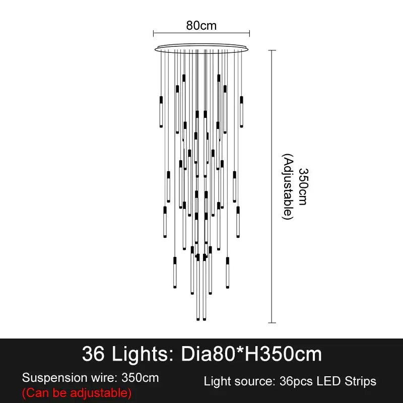 Modern black and white elegant led chandelier with 36 lights and adjustable suspension wire for living room use