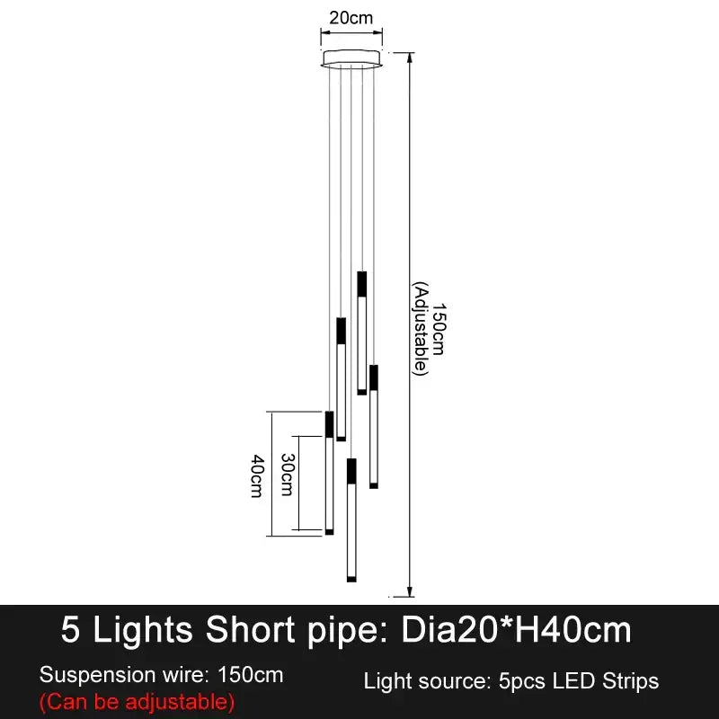 Minimalist gold and white elegant led chandelier with five vertical black and white led strips for living room