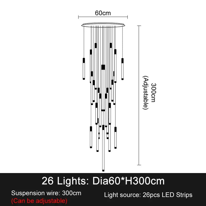 Modern black and white elegant led chandelier with 26 lights and adjustable height for living room use
