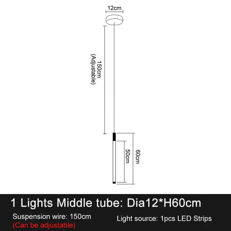Minimalist gold and white elegant led chandelier with 12cm tube and 150cm adjustable suspension wire for living room