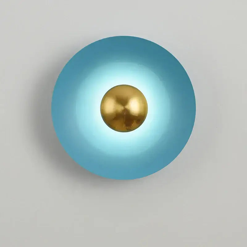Minimalist decorbites golden macaroon led wall lamp with a matte turquoise dome and polished gold center for bedroom decor