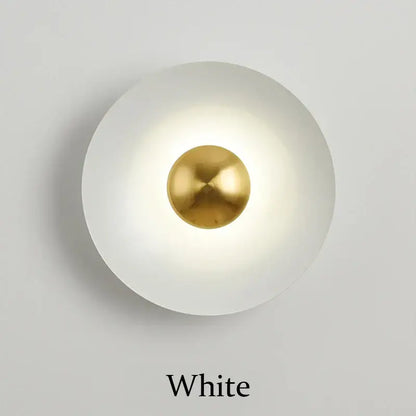 White matte-finished wall lamp with a central gold-toned spherical accent from decorbites golden macaroon led series