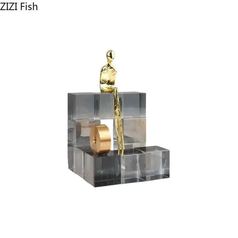 Gold-toned abstract decorbites golden thinker perched on transparent acrylic thinker crystal base for office desk decor