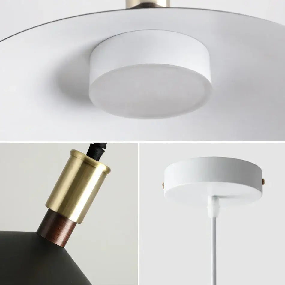 Minimalist gray and brass dimming pendant light with matte white shade and exposed black cord by decorbites pendant light