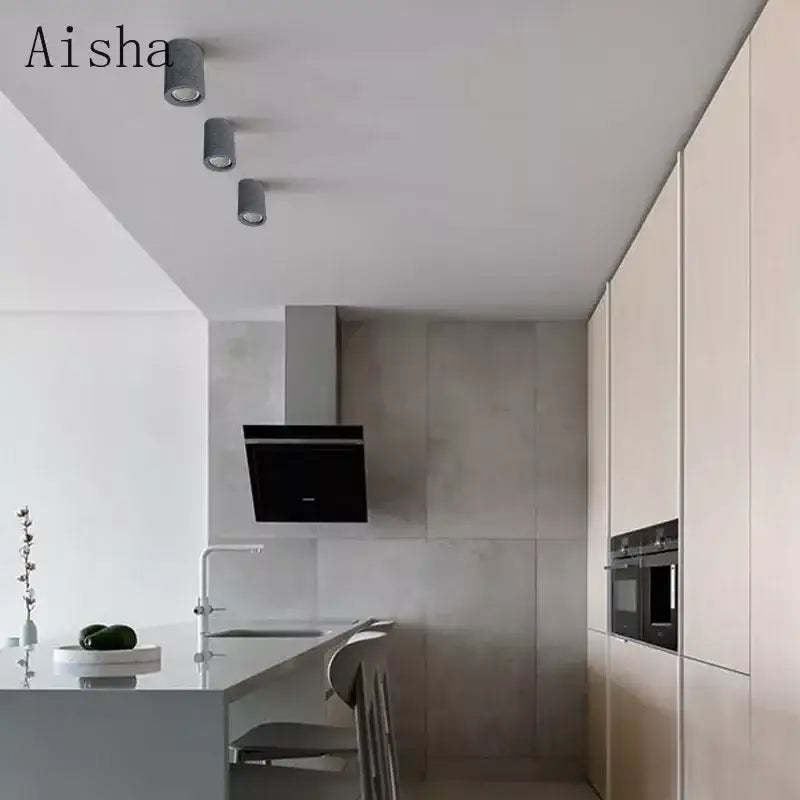 Three sleek gray cement led round recessed ceiling lights perfect for minimalist decorbites ceiling light setup