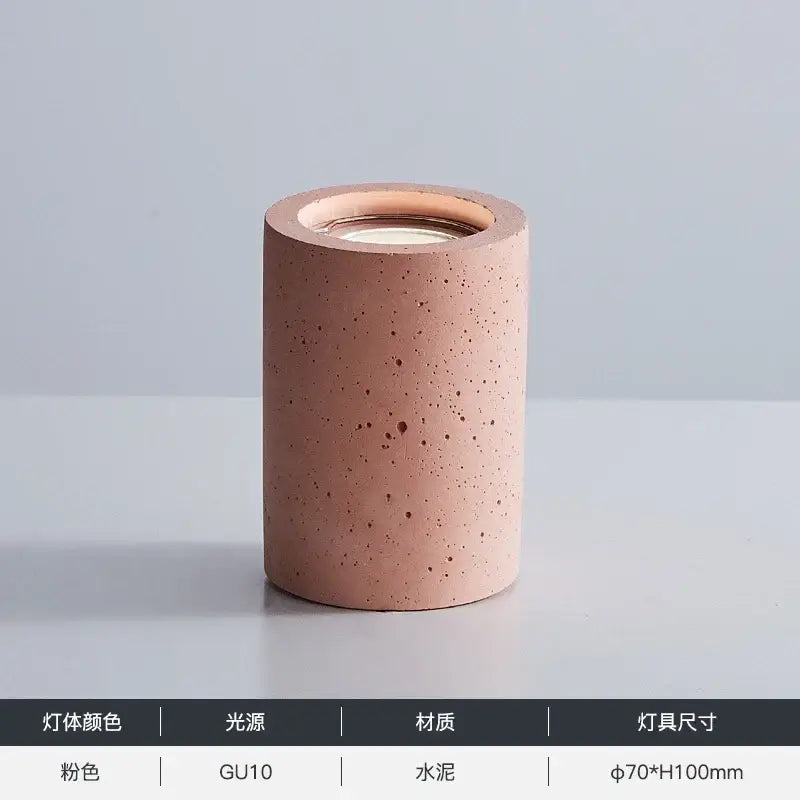 Minimalist pink cement led round ceiling light with speckled texture and metallic gu10 fixture by decorbites cement led