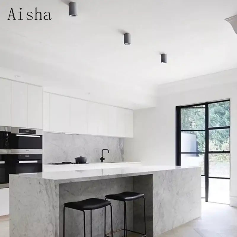 Three sleek gray cement led round ceiling lights with minimalist design for modern living room decorbites cement led lighting