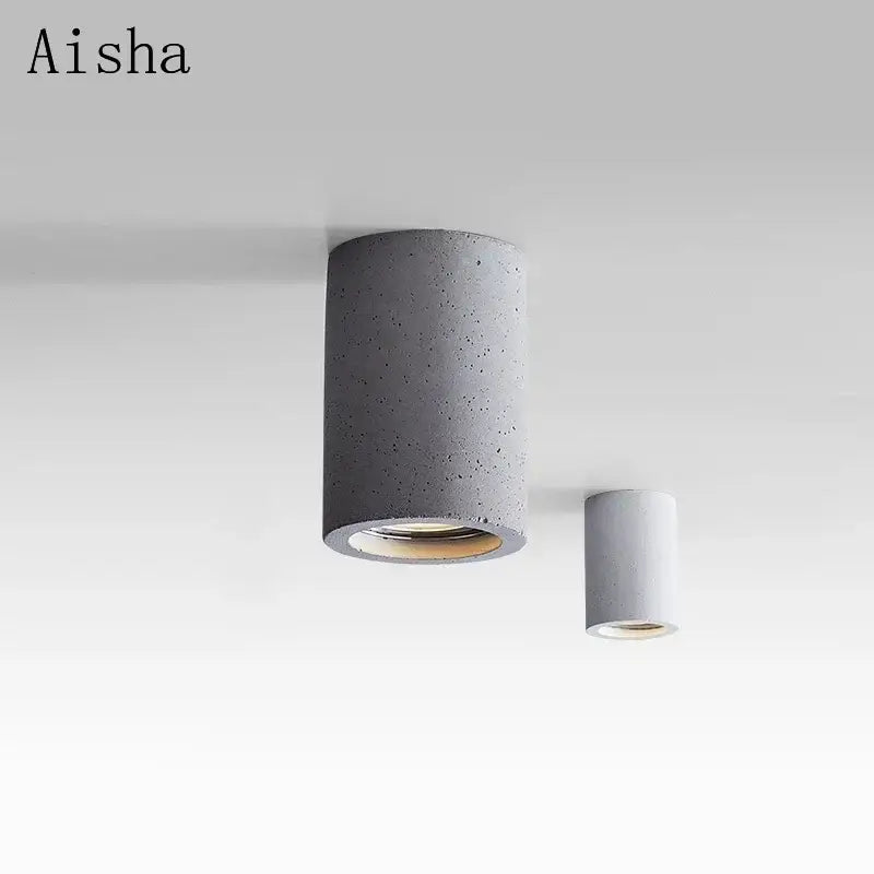 Minimalist gray cement led round ceiling light with concrete texture and recessed opening for living room decorbites cement led