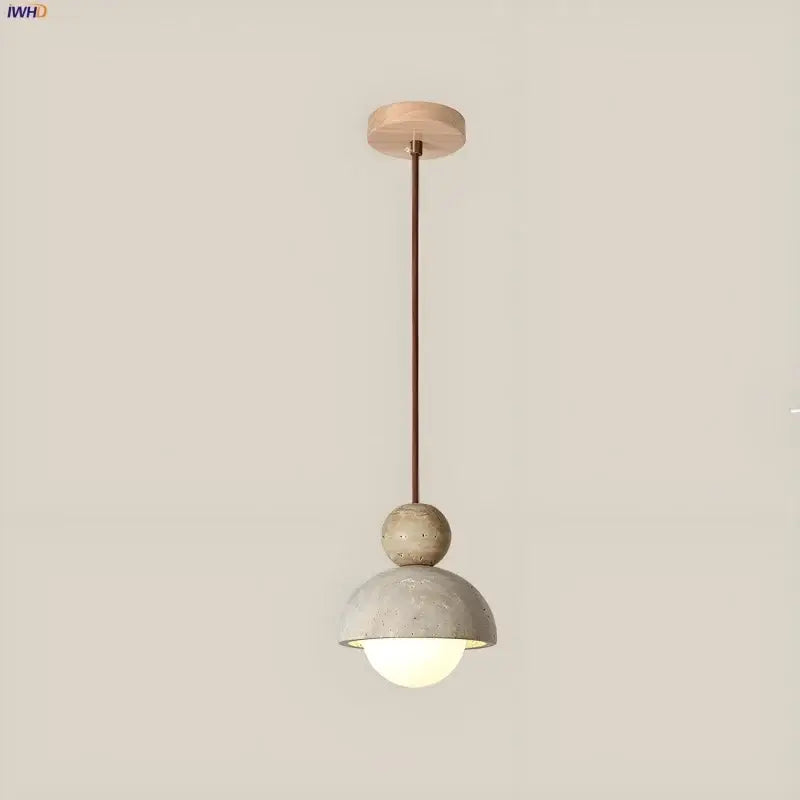 Minimalist gray concrete glass ball pendant light with matte textured dome and copper rod for dining room decorbites pendant light
