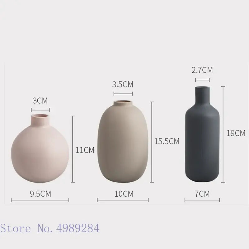 Three minimalist decorbites colorful ceramic vases in beige gray with matte finish for living room decor