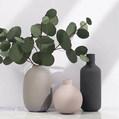 Minimalist gray pink and charcoal colorful ceramic vase set with smooth matte finish for living room decorbites decorbites colorful ceramic