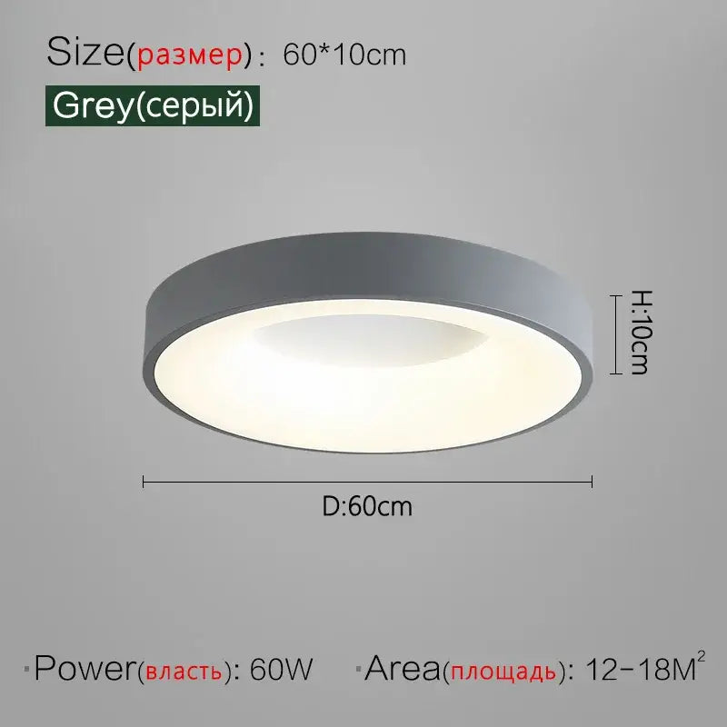 Minimalist gray round dining room ceiling lamp with modern grey circular design and frosted glass diffuser ceiling lamp