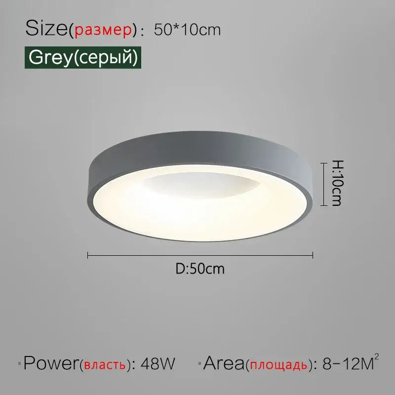 Modern grey minimalist round dining room ceiling lamp with 48w power and sleek circular design for elegant lighting