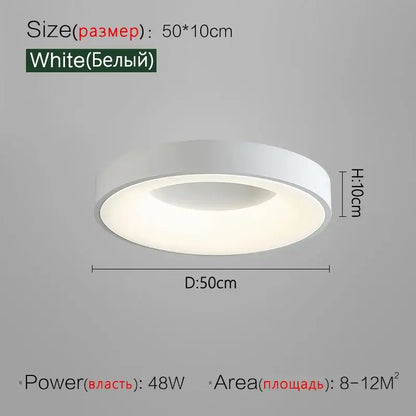 Minimalist gray round dining room ceiling lamp with a sleek white circular ceiling lamp 50cm by 10cm