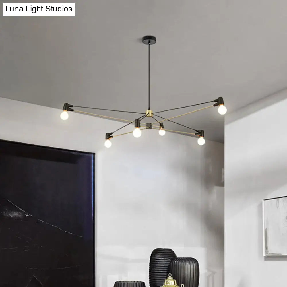 Lámpara de araña colgante minimalista de 6 bombillas en negro - Luminaria moderna metálica para sala de estar
