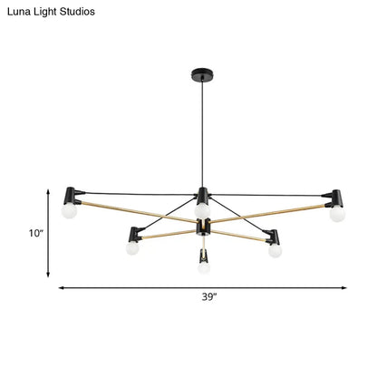 Lámpara de araña colgante minimalista de 6 bombillas en negro - Luminaria moderna metálica para sala de estar