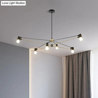 Lámpara de araña colgante minimalista de 6 bombillas en negro - Luminaria moderna metálica para sala de estar