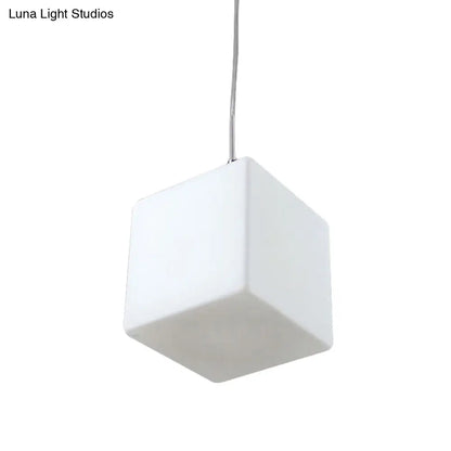 Minimalist Hanging Glass Pendant Light - White Cubic Design, 5"/6"/8" Width