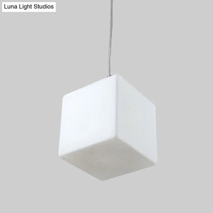 Minimalist Hanging Glass Pendant Light - White Cubic Design, 5"/6"/8" Width