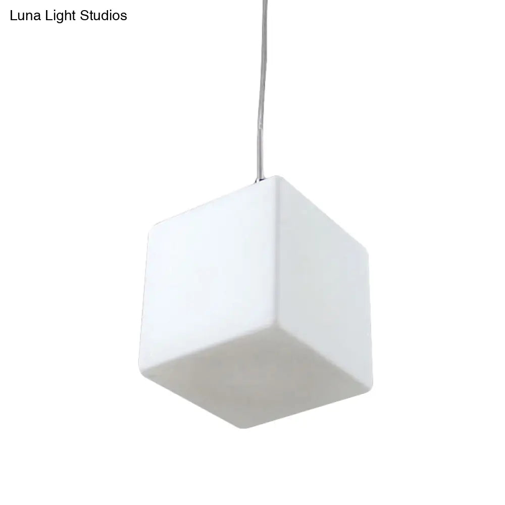 Minimalist Hanging Glass Pendant Light - White Cubic Design, 5"/6"/8" Width