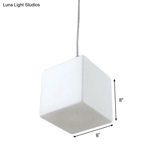 Minimalist Hanging Glass Pendant Light - White Cubic Design, 5"/6"/8" Width