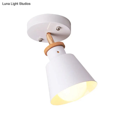 DecorBites™ DecorBites™ Minimalist Iron Semi Flush Ceiling Lamp in White/Green with Adjustable Rod - Conical Flush Lighting Fixture, 1 Bulb