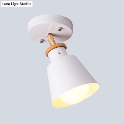 DecorBites™ DecorBites™ Minimalist Iron Semi Flush Ceiling Lamp in White/Green with Adjustable Rod - Conical Flush Lighting Fixture, 1 Bulb