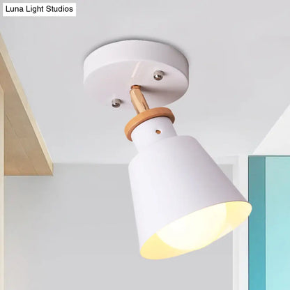 DecorBites™ DecorBites™ Minimalist Iron Semi Flush Ceiling Lamp in White/Green with Adjustable Rod - Conical Flush Lighting Fixture, 1 Bulb