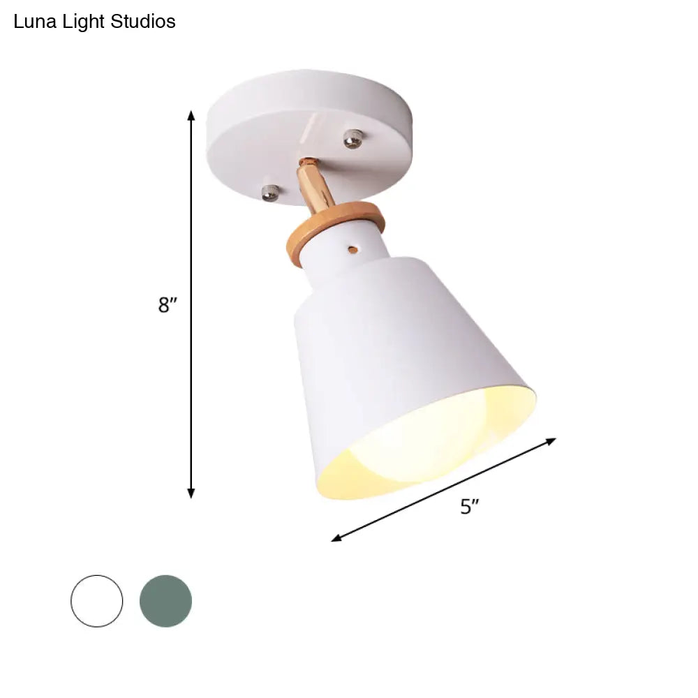 DecorBites™ DecorBites™ Minimalist Iron Semi Flush Ceiling Lamp in White/Green with Adjustable Rod - Conical Flush Lighting Fixture, 1 Bulb