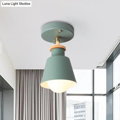 DecorBites™ DecorBites™ Minimalist Iron Semi Flush Ceiling Lamp in White/Green with Adjustable Rod - Conical Flush Lighting Fixture, 1 Bulb