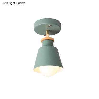 DecorBites™ DecorBites™ Minimalist Iron Semi Flush Ceiling Lamp in White/Green with Adjustable Rod - Conical Flush Lighting Fixture, 1 Bulb