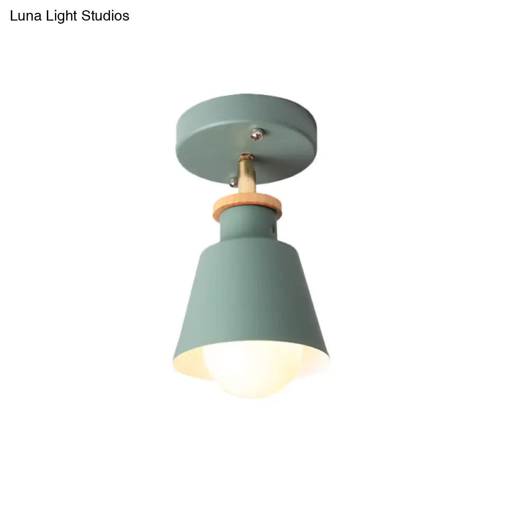 DecorBites™ DecorBites™ Minimalist Iron Semi Flush Ceiling Lamp in White/Green with Adjustable Rod - Conical Flush Lighting Fixture, 1 Bulb