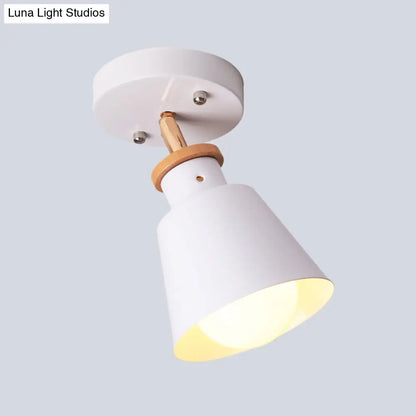 DecorBites™ DecorBites™ Minimalist Iron Semi Flush Ceiling Lamp in White/Green with Adjustable Rod - Conical Flush Lighting Fixture, 1 Bulb