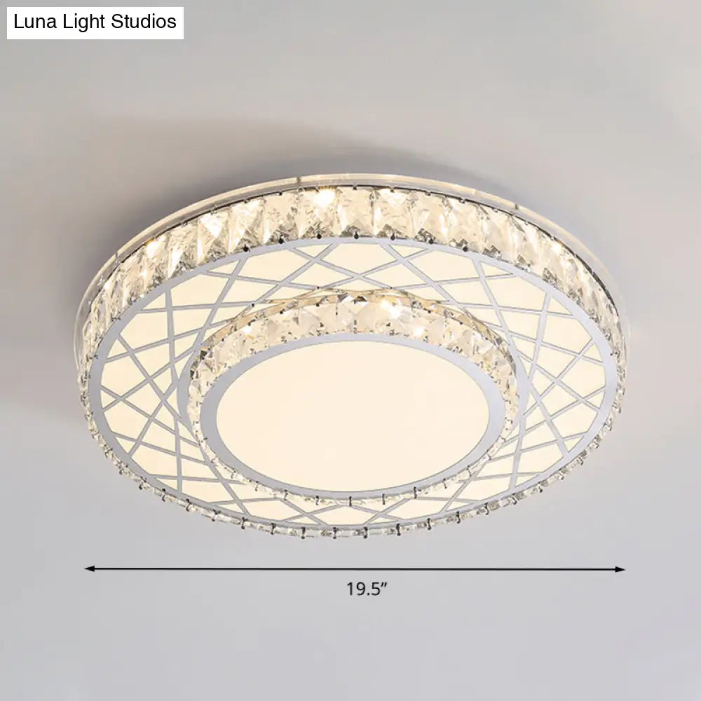 DecorBites™ DecorBites™ Minimalist K9 Crystal Drum Flush Mount Lamp with LED Ceiling Light in Warm/White Light
