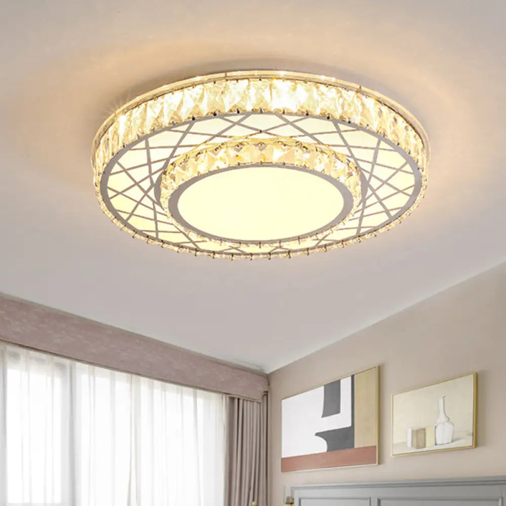 DecorBites™ DecorBites™ Minimalist K9 Crystal Drum Flush Mount Lamp with LED Ceiling Light in Warm/White Light
